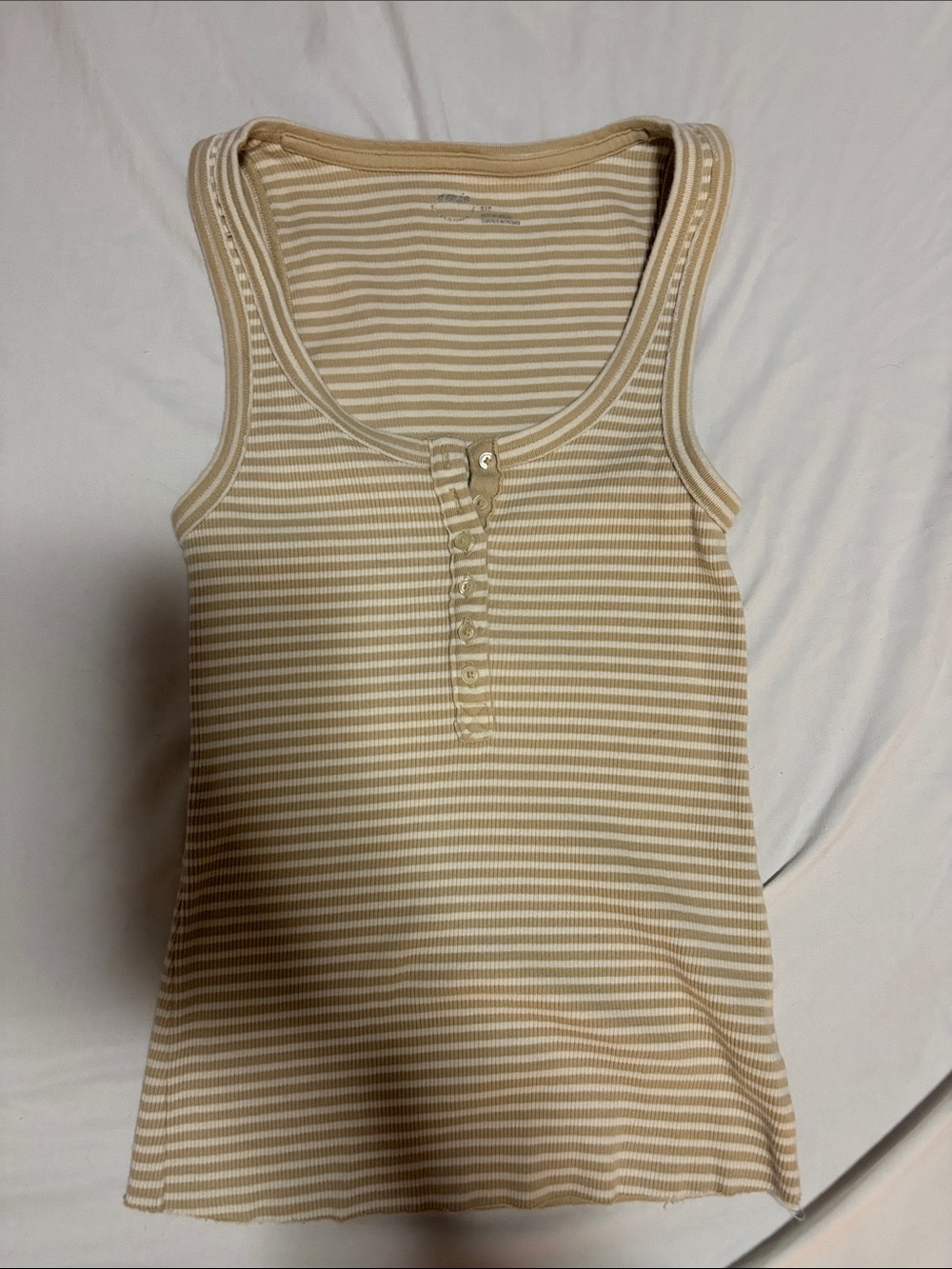 aerie Beige and White Striped Ribbed Tank